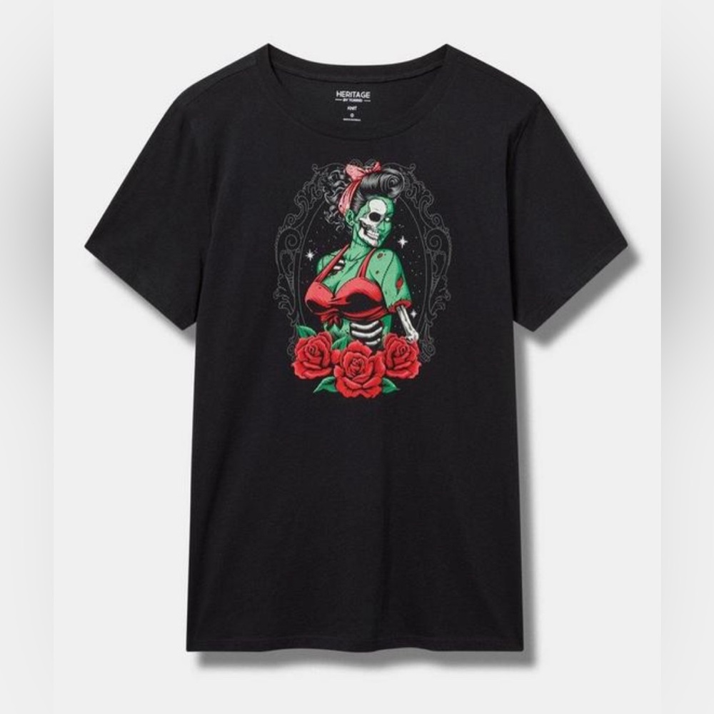 Torrid Zombie Girl Classic Fit Heritage Jersey Crewneck Tee Black Cotton